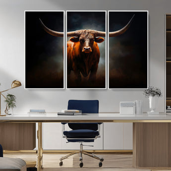 12484-MGV-CV-36X24-Texas Longhorn Wall Art Canvas Print, Framed Western Bull Art Picture Print, Moody Cattle Perfect Moody Western Decor Artwork