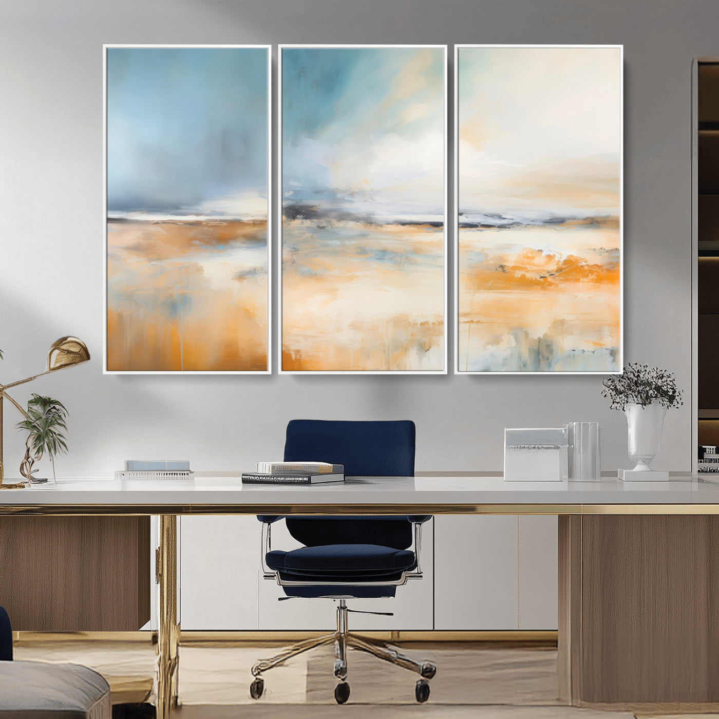 12135-MGV-CV-36X24-Soft Horizon Wall Art Canvas Print, Framed Golden Field Art Picture Print, Dreamy Horizon Perfect Minimalist Earthy Decor Artwork