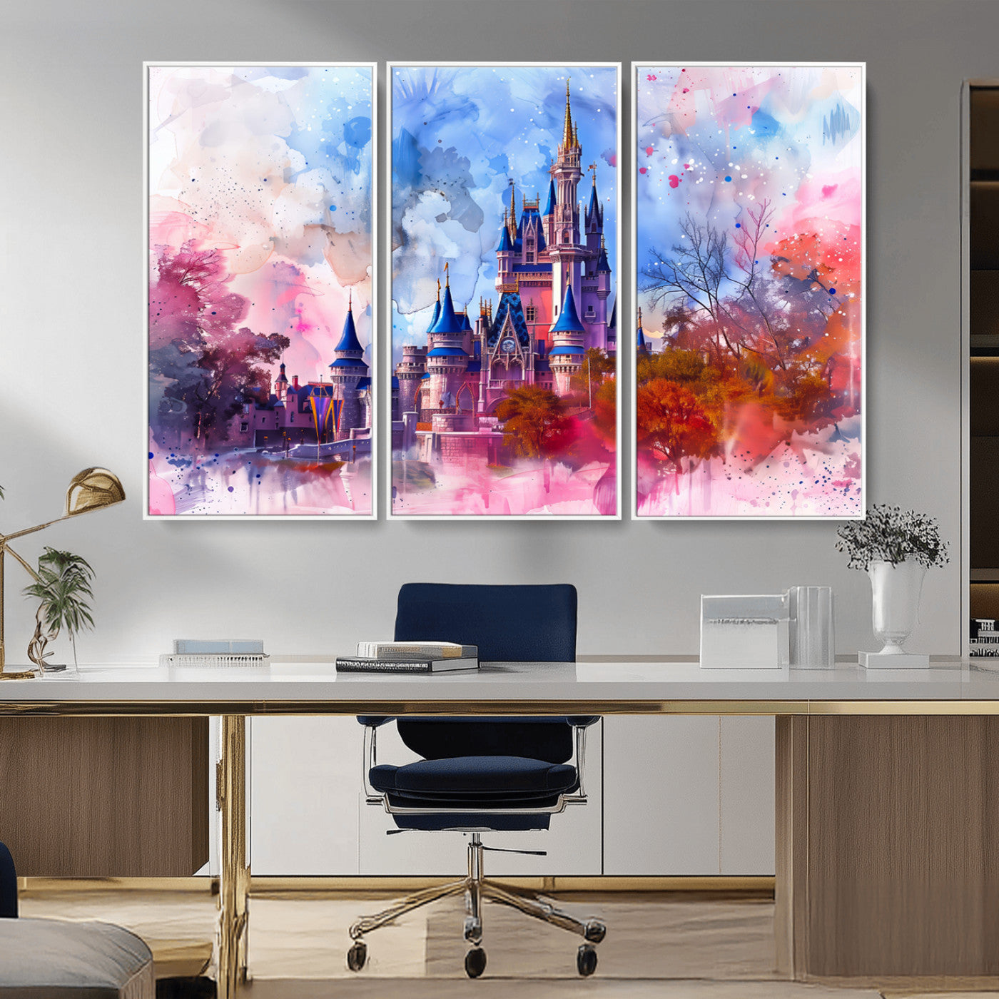 15129-MGV-CV-36X24-Disney Castle Wall Art Canvas Print, Framed Cinderella Palace Art Picture Print, Fantasy Kingdom Perfect Whimsical Fairytale Decor