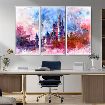 15129-MGV-CV-36X24-Disney Castle Wall Art Canvas Print, Framed Cinderella Palace Art Picture Print, Fantasy Kingdom Perfect Whimsical Fairytale Decor