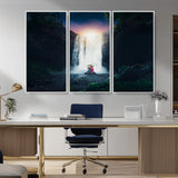 56359-MGV-FC-48X32-3P_White-Lilo Stitch Wall Art Canvas Print, Framed Stitch Angel Art Picture Print, Cartoon Waterfall Perfect Tropical Fantasy Decor Artwork