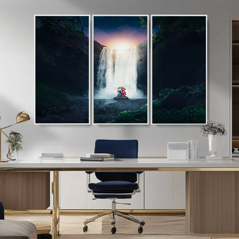 56359-MGV-FC-48X32-3P_White-Lilo Stitch Wall Art Canvas Print, Framed Stitch Angel Art Picture Print, Cartoon Waterfall Perfect Tropical Fantasy Decor Artwork