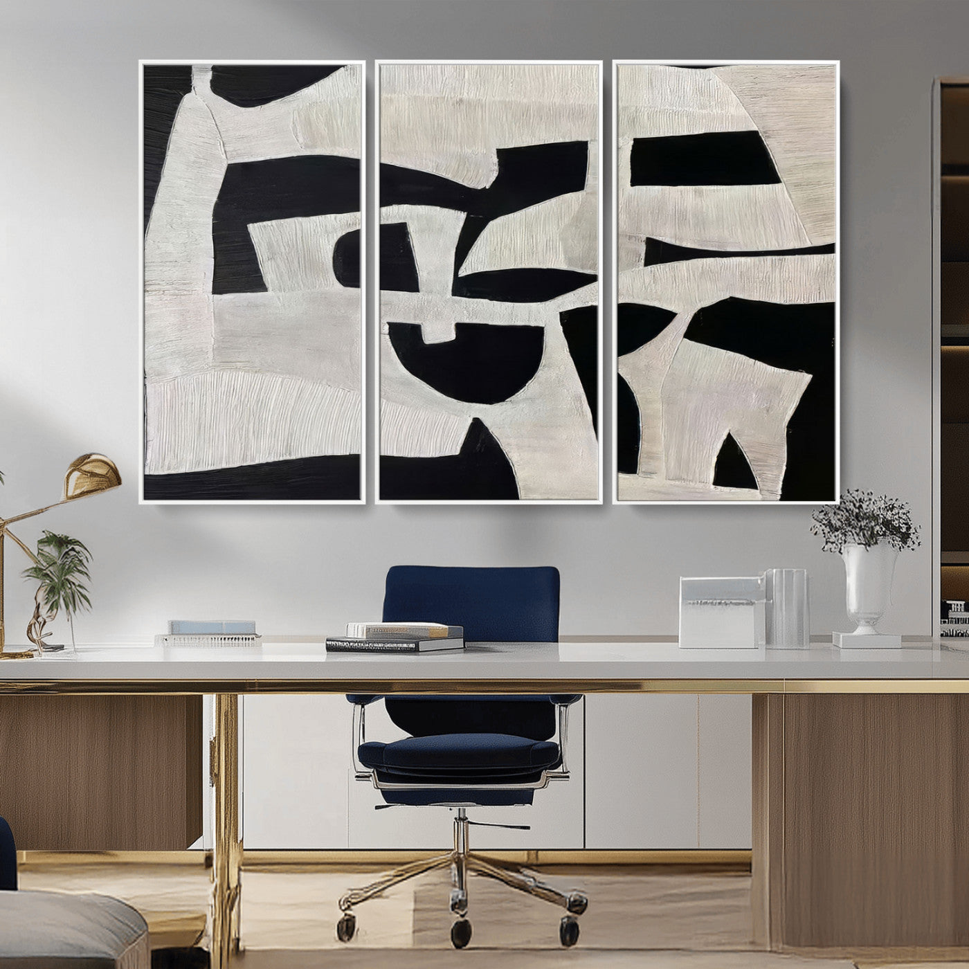 33714-MGV-CV-36X24-Monochrome Design Wall Art Canvas Print, Framed Modern Linework Art Picture Print, Textured Shapes Perfect Monochrome Modern Decor