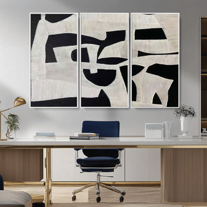 33714-MGV-CV-36X24-Monochrome Design Wall Art Canvas Print, Framed Modern Linework Art Picture Print, Textured Shapes Perfect Monochrome Modern Decor