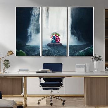 32259-MGV-FC-48X32-3P_White-Stitch Angel Wall Art Canvas Print, Framed Stitch Waterfall Art Picture Print, Cartoon Couple Perfect Moody Fantasy Decor Artwork