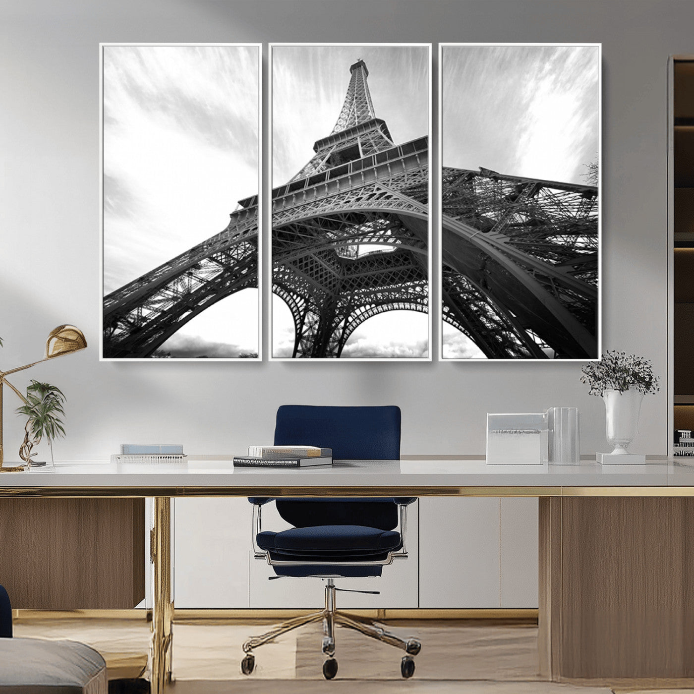 40006-MGV-CV-36X24-Eiffel Tower Wall Art – Black and White Architectural Photo Print, Paris Inspired Decor for Bedroom, Office, Studio or Modern