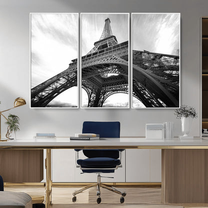 40006-MGV-CV-36X24-Eiffel Tower Wall Art – Black and White Architectural Photo Print, Paris Inspired Decor for Bedroom, Office, Studio or Modern