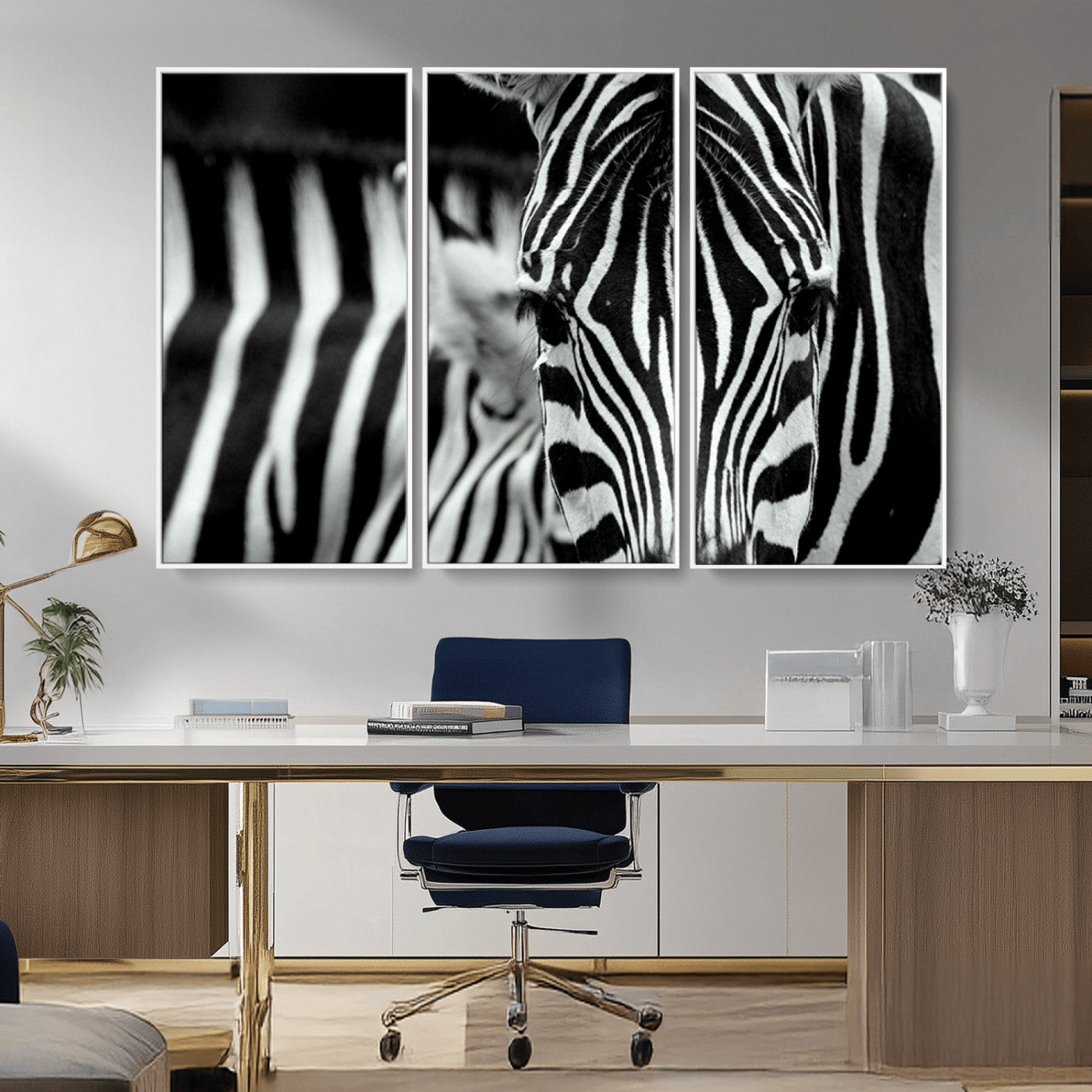 43631-MGV-CV-36X24-Zebra Wall Art – Black & White Safari Wildlife Canvas Print, Modern Animal Photography Decor for Living Room, Office, or Bedroom