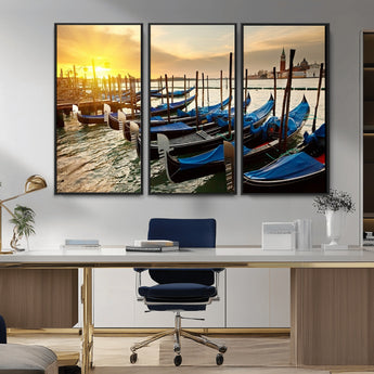 25872-MGV-CV-36X24-Venetian Gondola Dock Wall Art – Serene Sunset Canal Canvas Print, Tranquil Water Travel Decor for Office, Living Room, or Man