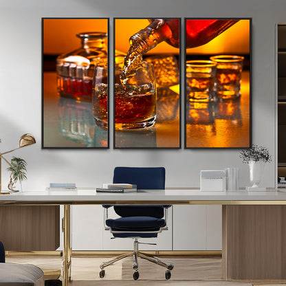 18250-MGV-CV-36X24-Whiskey Pour Wall Art – Captivating Whiskey Splash Canvas Print, Elegant Bar or Home Lounge Decor for Office, Man Cave or Living