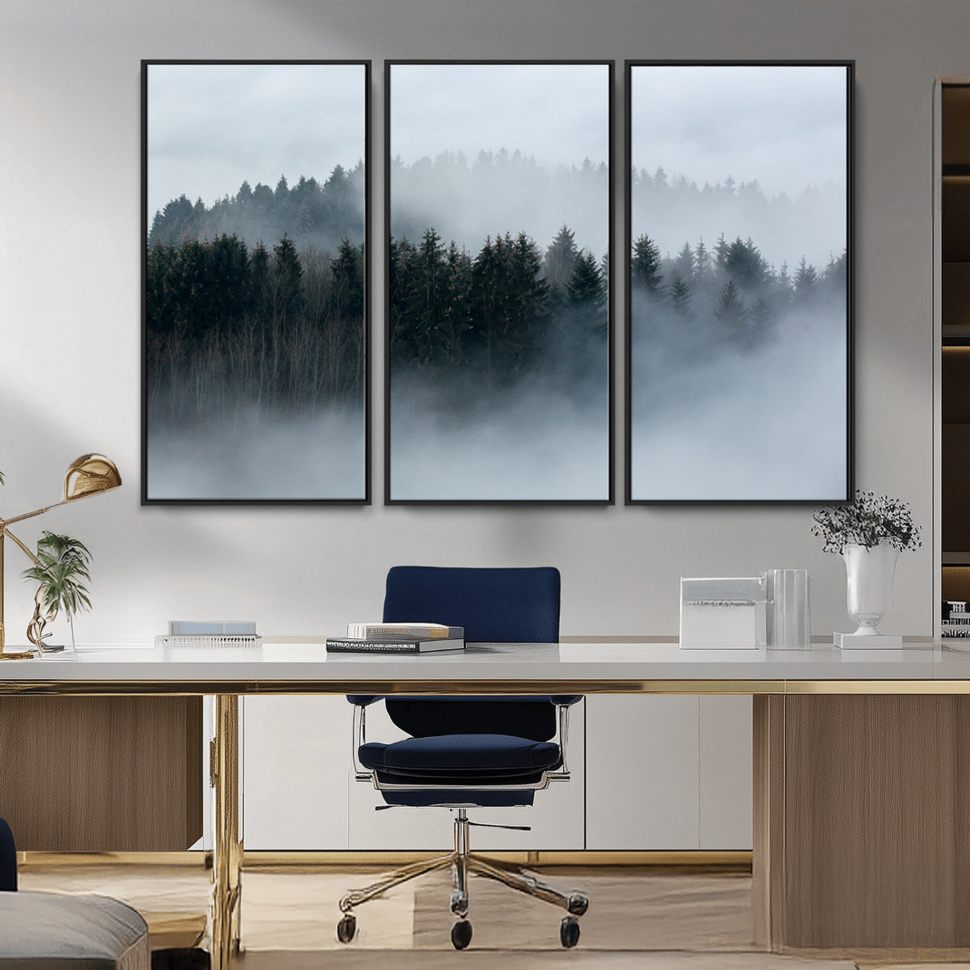 42596-MGV-CV-36X24-Misty Forest Wall Art – Atmospheric Pine Trees Canvas Print, Nature Landscape Decor for Living Room, Bedroom, Office, or Cabin