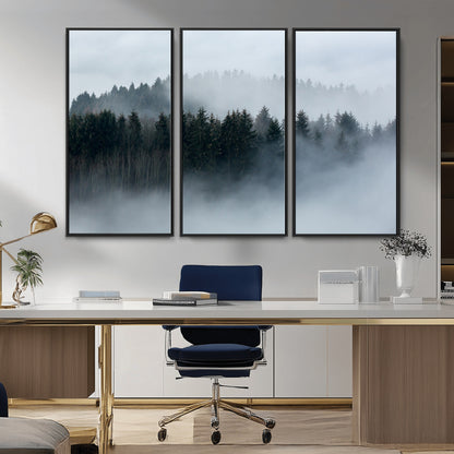 42596-MGV-CV-36X24-Misty Forest Wall Art – Atmospheric Pine Trees Canvas Print, Nature Landscape Decor for Living Room, Bedroom, Office, or Cabin