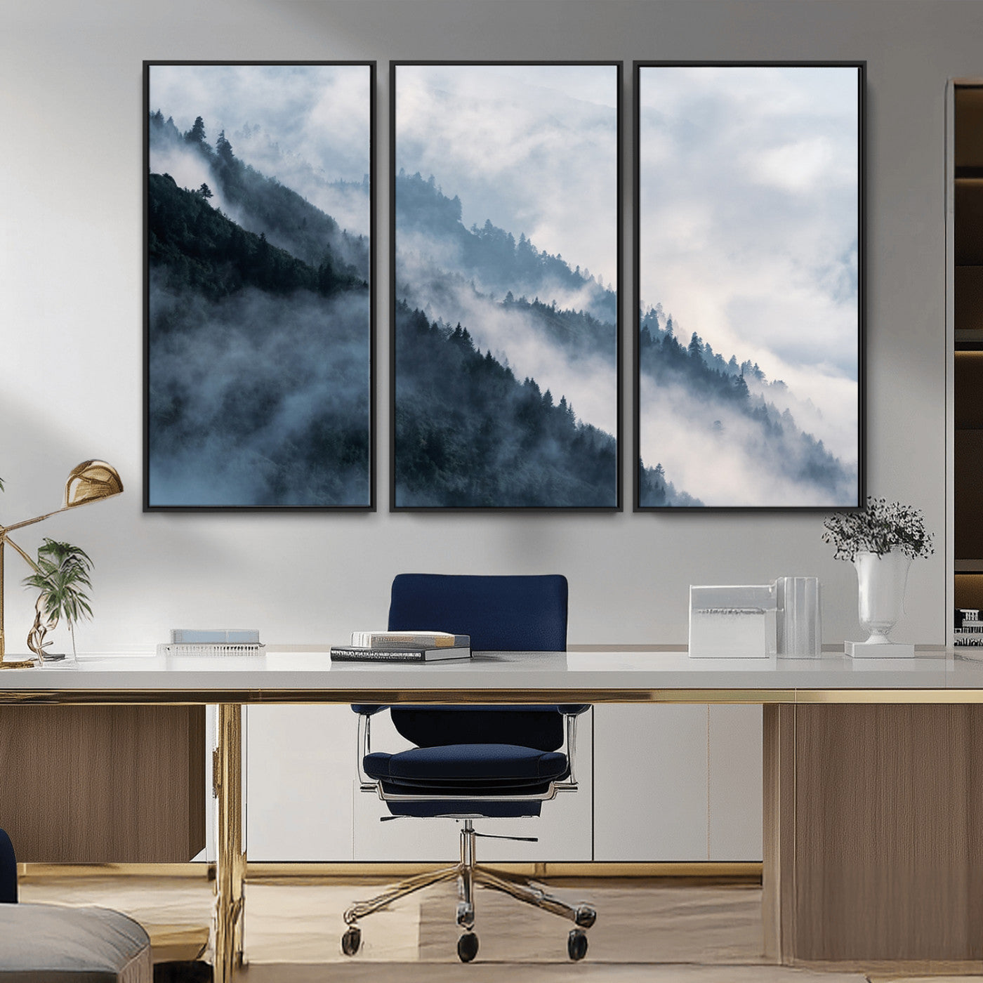 85737-MGV-CV-36X24-Misty Mountain Wall Art – Atmospheric Pine Forest Canvas Print with Fog and Mist, Calm Nature Decor for Living Room, Bedroom,