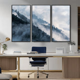 85737-MGV-CV-36X24-Misty Mountain Wall Art – Atmospheric Pine Forest Canvas Print with Fog and Mist, Calm Nature Decor for Living Room, Bedroom,