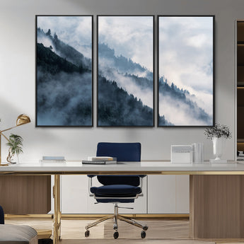 85737-MGV-CV-36X24-Misty Mountain Wall Art – Atmospheric Pine Forest Canvas Print with Fog and Mist, Calm Nature Decor for Living Room, Bedroom,