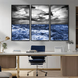 36012-MGV-CV-36X24-Dramatic Stormy Ocean Waves Black and White with Deep Blue Highlights – Moody Seascape Wall Art, Nature Photography Print for Home