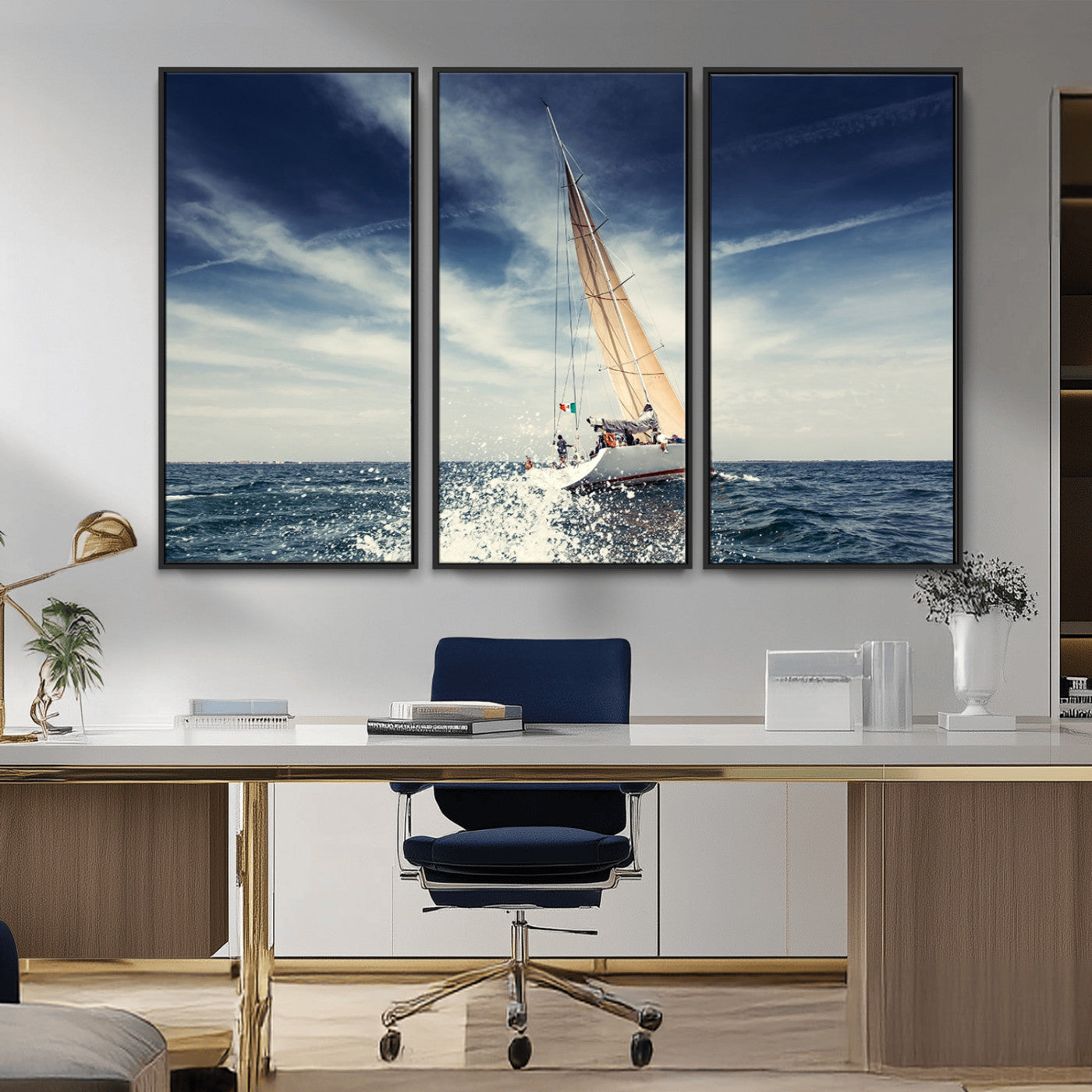 75430-MGV-CV-36X24-Sailing Boat Wall Art – Dynamic Ocean Yacht Canvas Print, Nautical Decor for Living Room, Office, Beach House or Cabin