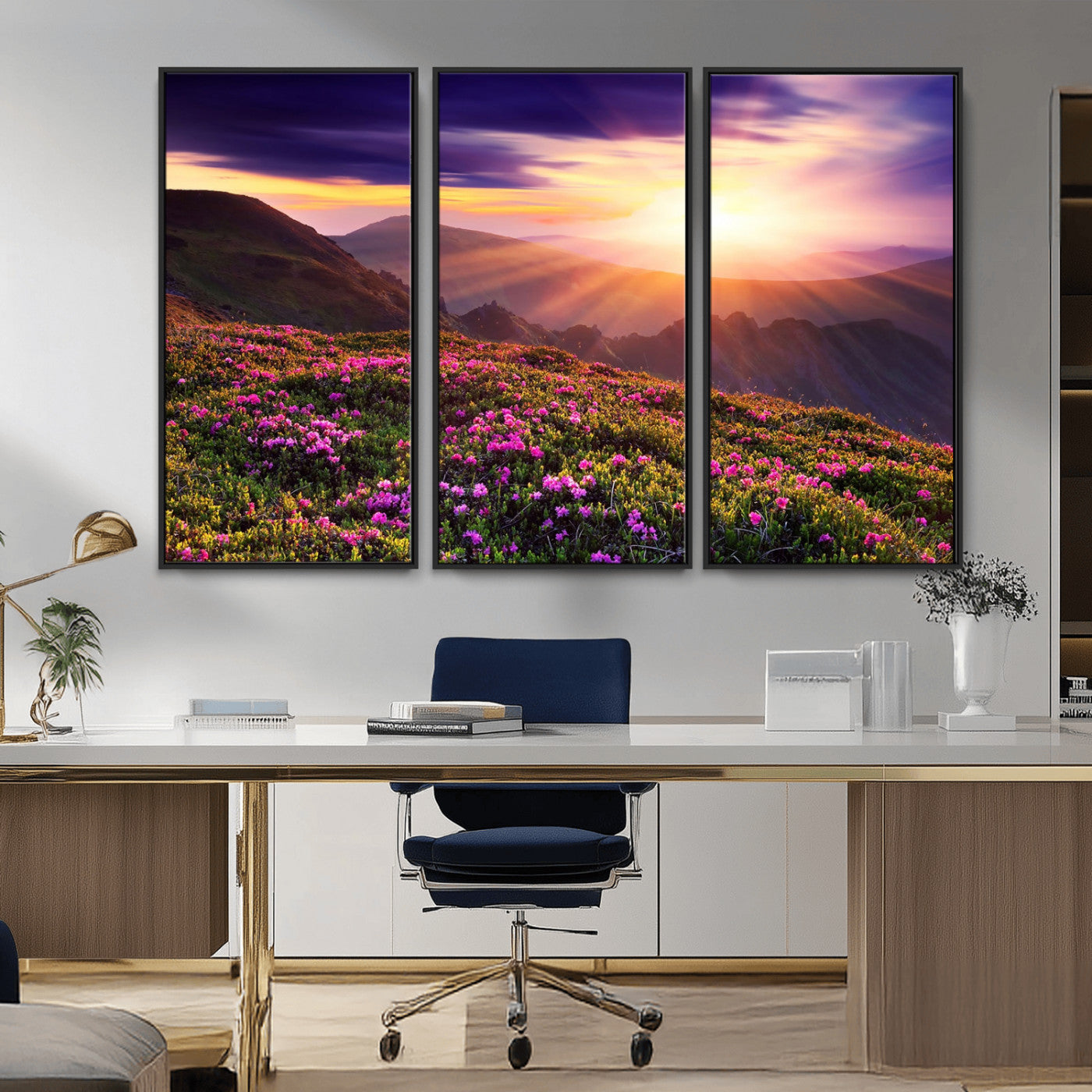 49741-MGV-CV-36X24-Mountain Sunrise Wall Art – Vibrant Floral Landscape Canvas Print, Nature Home Decor for Living Room, Bedroom Office or Cabin