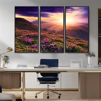 49741-MGV-CV-36X24-Mountain Sunrise Wall Art – Vibrant Floral Landscape Canvas Print, Nature Home Decor for Living Room, Bedroom Office or Cabin