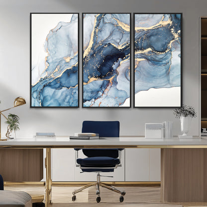33782-MGV-CV-36X24-Abstract Marble Wall Art – Blue & Gold Fluid Painting Canvas Print, Modern Home Decor for Living Room, Bedroom or Office