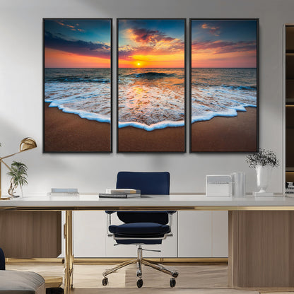 87032-MGV-CV-36X24-Ocean Sunset Wall Art – Stunning Beach Canvas Print with Vibrant Sky, Calm Waves, and Golden Horizon, Perfect Coastal Decor for