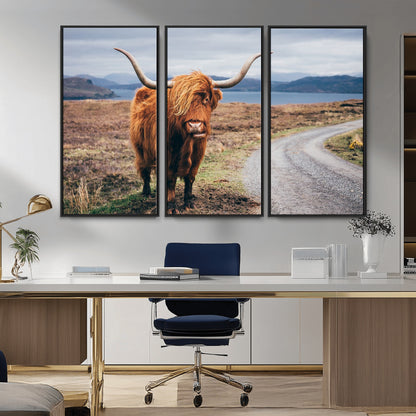 56121-MGV-CV-36X24-Rustic Highland Cow Wall Art – Panoramic Nature Canvas Print, Perfect Decor for Home, Office, Living Room or Man Cave