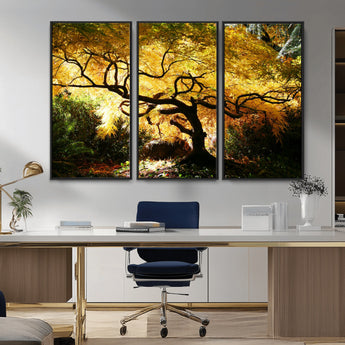 19067-MGV-CV-36X24-Golden Canopy Wall Art – Panoramic Autumn Tree Canvas Print, Warm Seasonal Decor for Living Room, Office or Garden Space