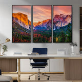 24519-MGV-CV-36X24-Yosemite Valley Sunset Wall Art – Majestic Mountain Landscape with Waterfall and Vibrant Sky, Nature Photography for Home or
