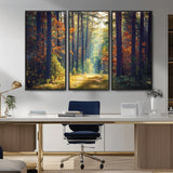 86249-MGV-CV-36X24-Sunlit Autumn Forest Path Wall Art – Peaceful Nature Scene with Fall Foliage, Calming Woods Decor for Home or Office