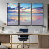 64882-MGV-CV-36X24-Tranquil Sunset Beach Wall Art – Panoramic Ocean Reflection Canvas Print, Calm Coastal Decor for Bedroom, Living Room or Office