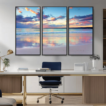 64882-MGV-CV-36X24-Tranquil Sunset Beach Wall Art – Panoramic Ocean Reflection Canvas Print, Calm Coastal Decor for Bedroom, Living Room or Office