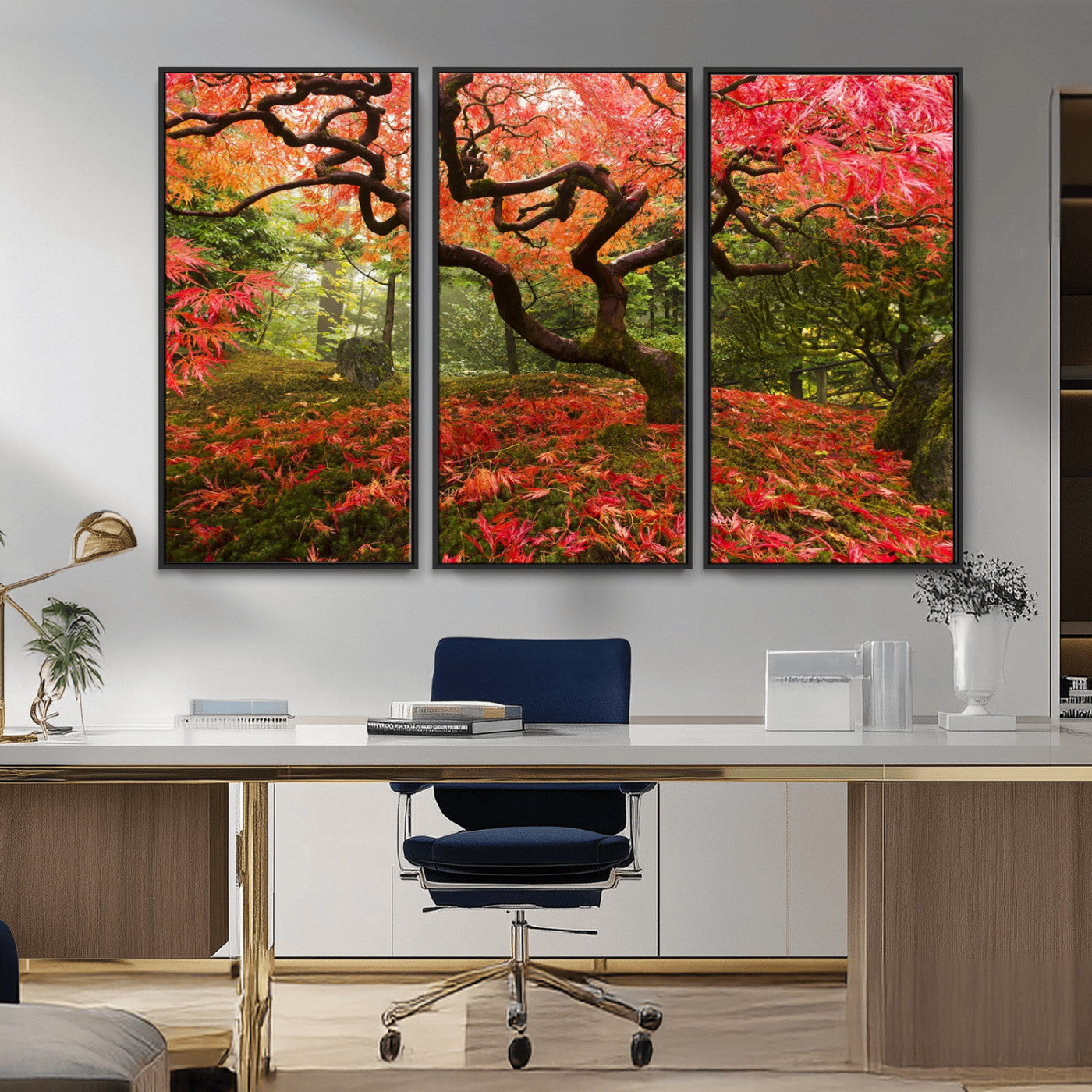 73343-MGV-CV-36X24-Autumn Maple Wall Art – Panoramic Vibrant Red Maple Tree Canvas Print, Seasonal Nature Decor for Office, Living Room or Garden