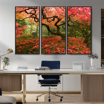 73343-MGV-CV-36X24-Autumn Maple Wall Art – Panoramic Vibrant Red Maple Tree Canvas Print, Seasonal Nature Decor for Office, Living Room or Garden