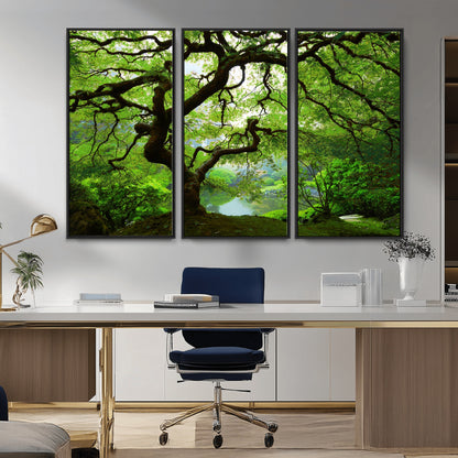 18094-MGV-CV-36X24-Emerald Canopy Wall Art – Panoramic Lush Green Tree Canvas Print, Serene Nature Decor for Office, Living Room or Meditation Space