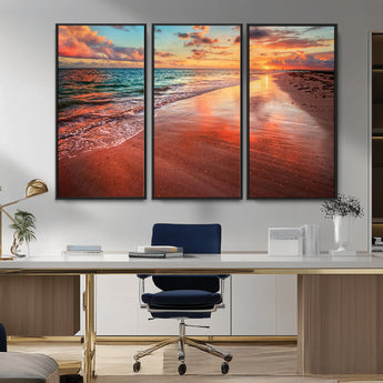 77723-MGV-CV-36X24-Sunset Beach Wall Art – Vibrant Ocean Waves and Golden Horizon Canvas Print, Coastal Seascape Photography Home Decor