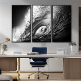 22702-MGV-CV-36X24-Black and White Ocean Wave Wall Art – Powerful Surf Curl Photography Canvas Print, Modern Coastal Decor for Living Room, Office or