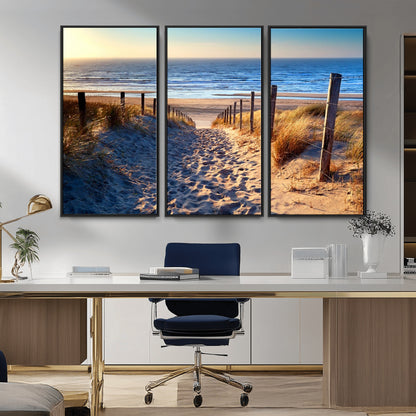 31889-MGV-CV-36X24-Sandy Beach Pathway Wall Art – Coastal Dune Fence and Ocean View Canvas Print, Relaxing Seaside Landscape Decor for Living Room or