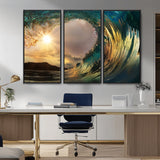 38256-MGV-CV-36X24-Ocean Wave Wall Art – Stunning Sunrise Through Curling Wave Canvas Print, Coastal Surf Photography Seascape Decor for Living Room,
