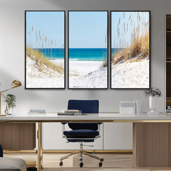 58498-MGV-CV-36X24-White Sandy Beach Wall Art – Panoramic Coastal Canvas Print, Ocean View Decor for Living Room, Bedroom, Office, Relaxing Seaside