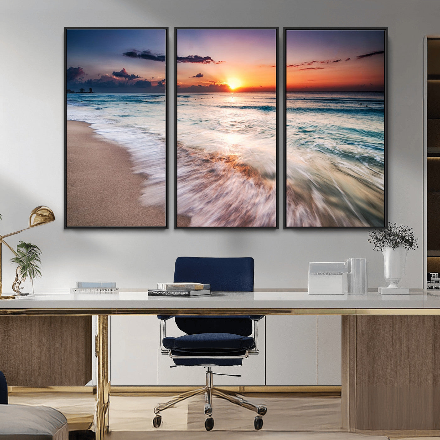 99906-MGV-CV-36X24-Morning Tide Canvas Print – Soft Sunrise Ocean Waves Wall Art, Coastal Serenity Decor for Home & Office