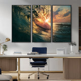 55359-MGV-CV-36X24-Radiant Ocean Wave Wall Art – Panoramic Surf Canvas Print, Vibrant Sunset Beach Decor for Home, Office or Man Cave