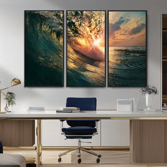 55359-MGV-CV-36X24-Radiant Ocean Wave Wall Art – Panoramic Surf Canvas Print, Vibrant Sunset Beach Decor for Home, Office or Man Cave