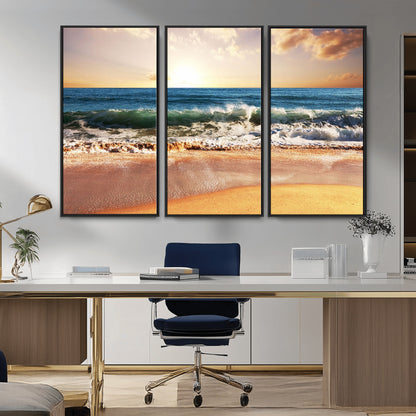 79005-MGV-CV-36X24-Golden Sunrise Ocean Waves Wall Art – Panoramic Seashore Canvas Print, Calming Coastal Decor for Home, Office or Relaxation Space