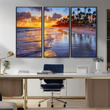 19917-MGV-CV-36X24-Tropical Sunset Beach Wall Art – Panoramic Palm Trees and Ocean Canvas Print, Vibrant Coastal Decor for Living Room, Office or Man