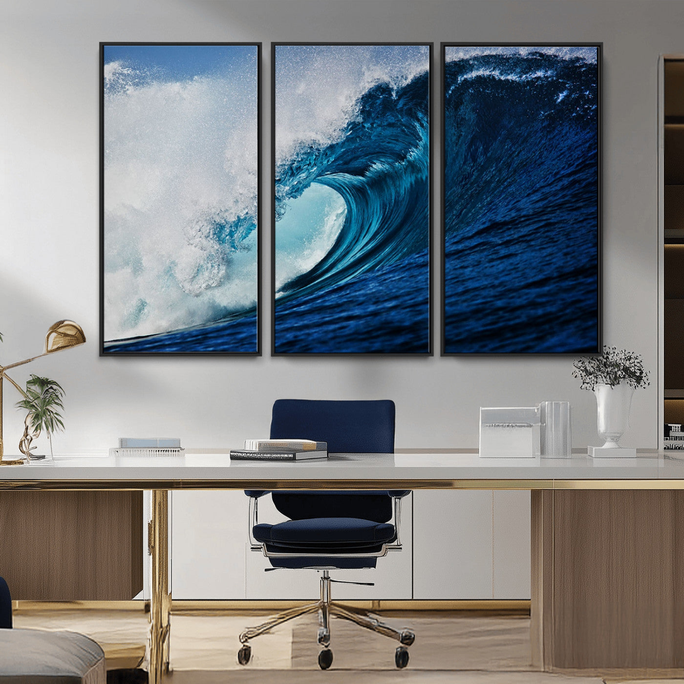 89502-MGV-CV-36X24-Powerful Ocean Wave Wall Art – Panoramic Blue Sea Wave Canvas Print, Coastal Surf Photography Artwork for Living Room, Bedroom, or
