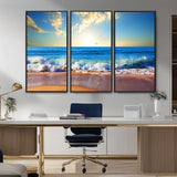 50522-MGV-CV-36X24-Ocean Sunrise Wall Art – Peaceful Beach Waves and Golden Horizon Canvas Print, Coastal Seascape Decor for Home or Office