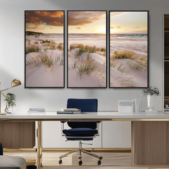 61246-MGV-CV-36X24-Coastal Sand Dunes Wall Art – Serene Beach Sunset Canvas Print with Grasses and Ocean View, Tranquil Seaside Decor for Living Room