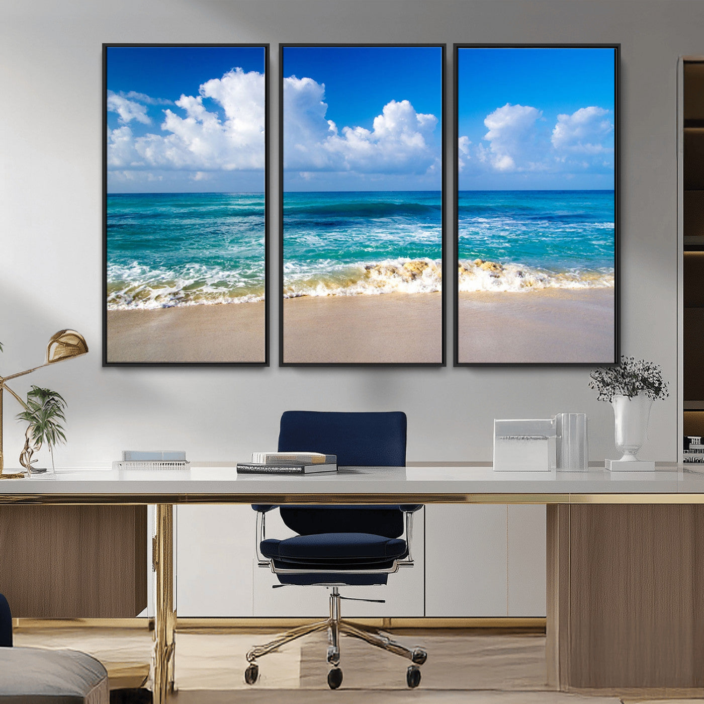 60364-MGV-CV-36X24-Tropical Ocean Wave Wall Art – Serene Blue Sea and White Sand Beach Canvas Print, Coastal Landscape Decor for Living Room, Bedroom