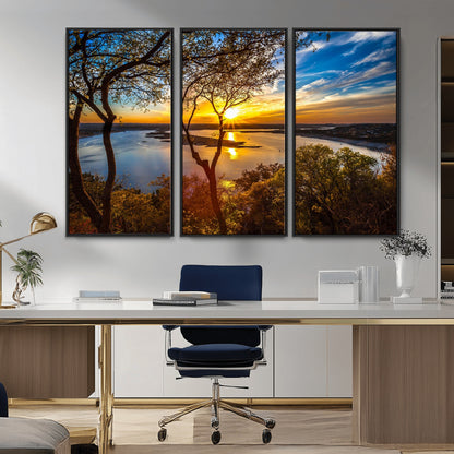 71863-MGV-CV-36X24-Lake Sunset Wall Art – Scenic Nature Canvas Print with Trees and Golden Sky, Serene Landscape Decor for Living Room, Bedroom or