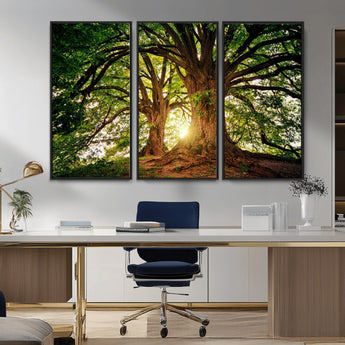 52150-MGV-CV-36X24-Majestic Tree Wall Art – Large Nature Canvas Print with Sunlight Through Branches, Rustic Forest Decor for Living Room, Bedroom or